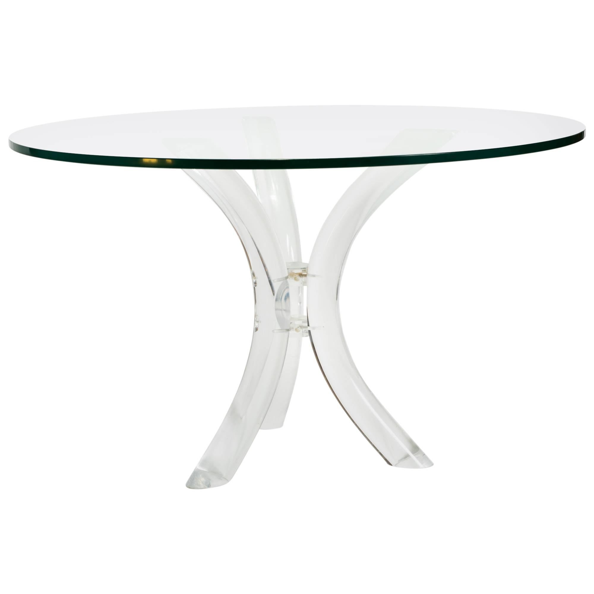 Sabre Bent Lucite Table with Glass Top For Sale