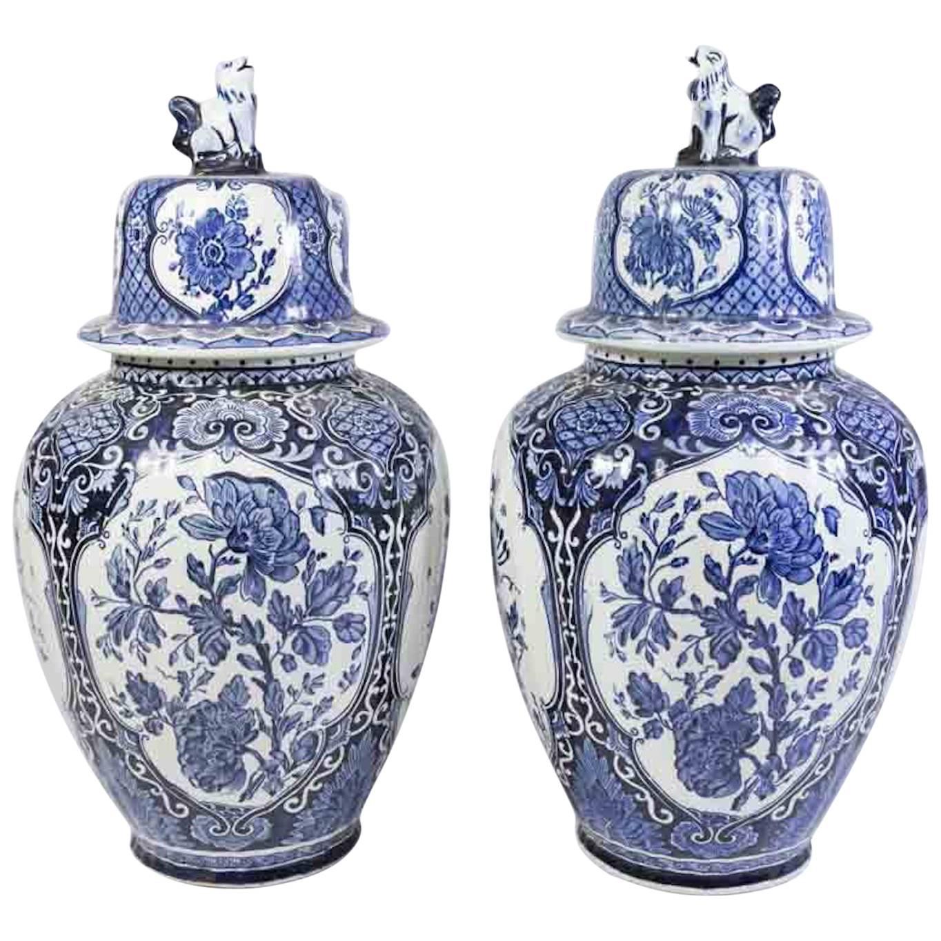 Pair of Delft Style Ginger Jars