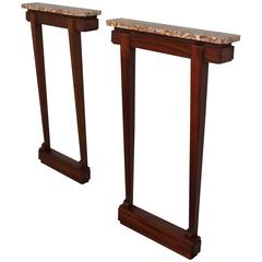 Pair of Fine French Art Deco Mahogany and Marble Consoles 4