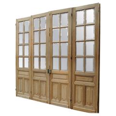 Set of Four or Six French Beveled Glass Pine Doors, 1910s