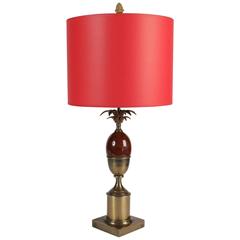 Mid-Century Modern 1960s Red Lamp in Brass and Resin