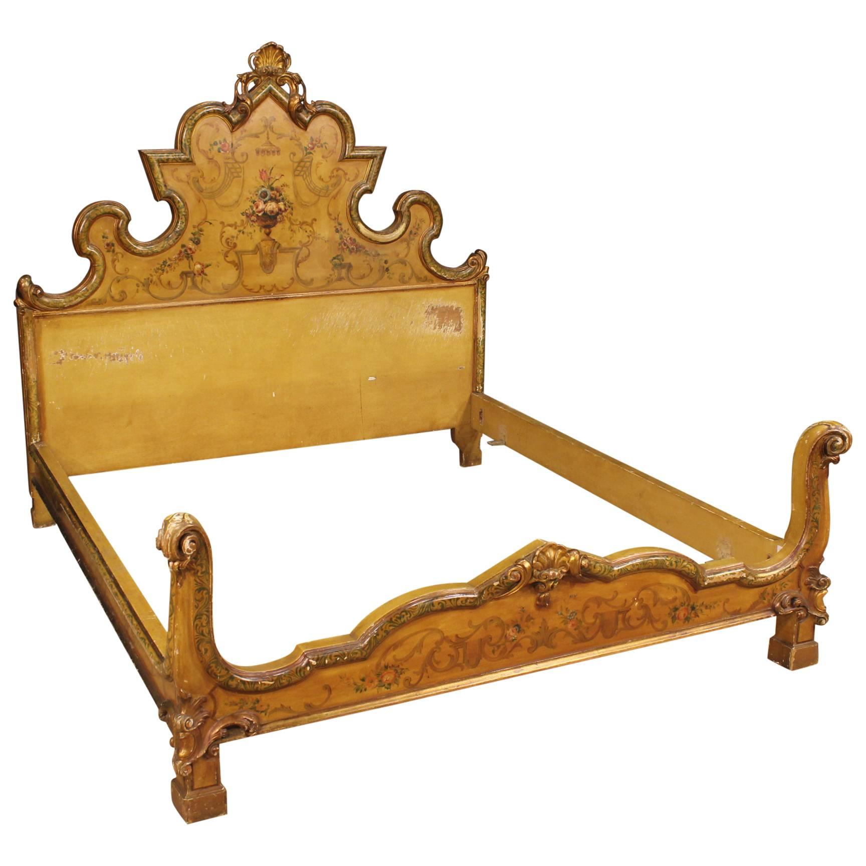 20th Century Venetian Lacquered and Gilded Double Bed