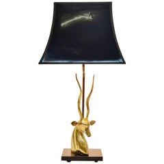 Deer Head Table Lamp in Brass, France, 1975