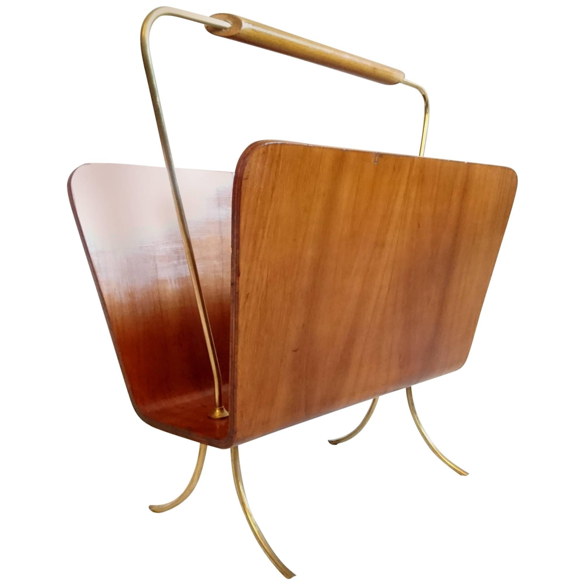 Magazine Rack in Ashwood and Brass, Italy