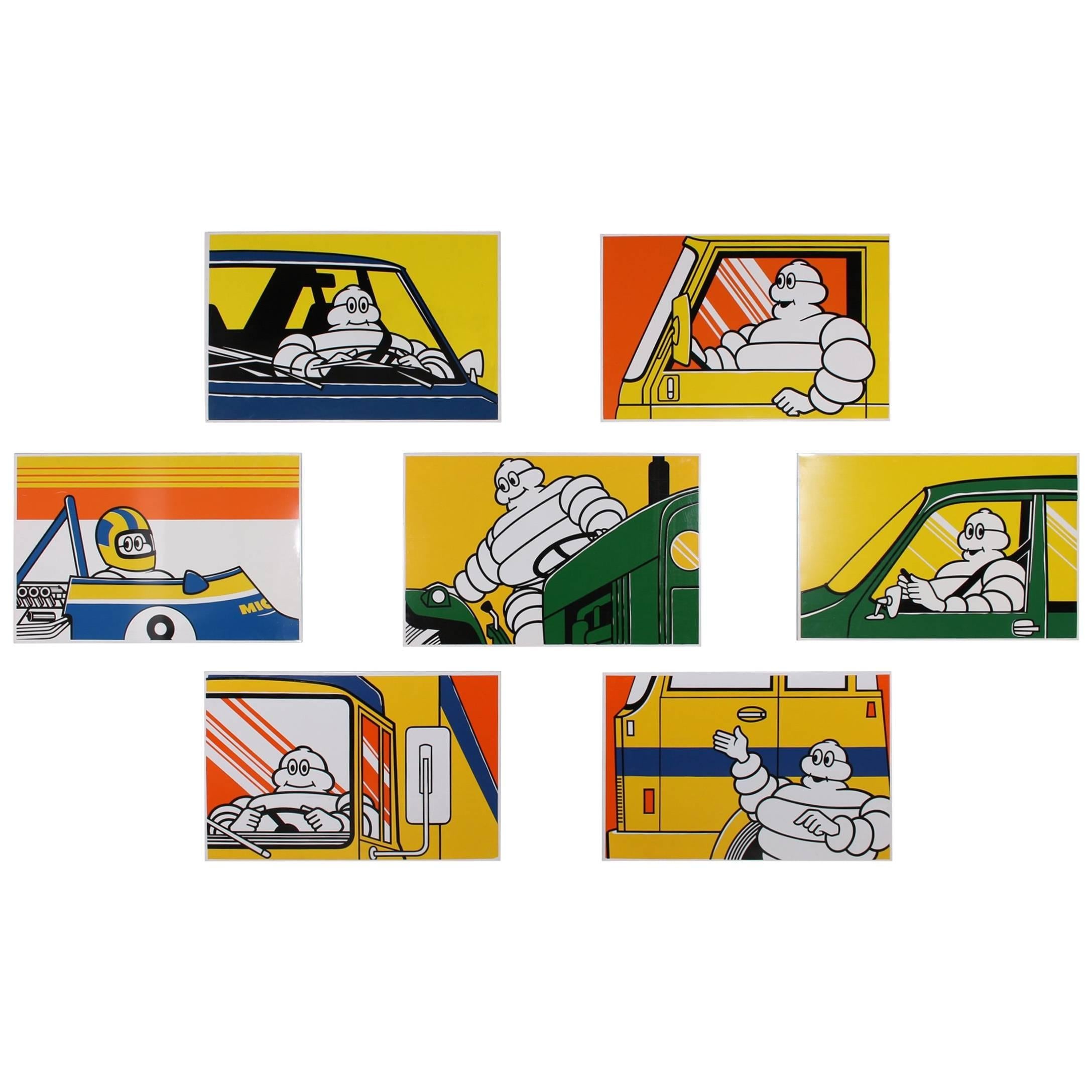 Seven French Pop Art Bibendum Michelin Screen Printed Plaques For Sale