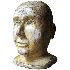 Scarce & Early Carved & Painted Pine Folk Art Phrenology Head, circa 1850-1860