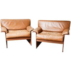Pair of 1970s Leather 'Sellaria' Armchairs