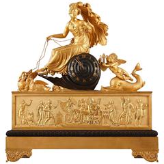 Antique Restauration Gilt and Patinated Bronze Clock Featuring Hippolytus' Chariot