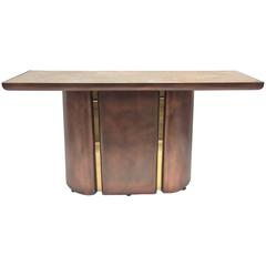 1970s Belgium Metal, Brass and Italian Travertine Top Console Table