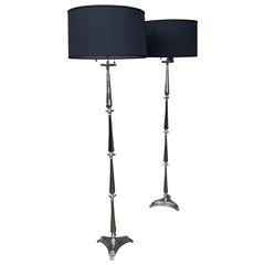 Pair of French Nickel-Plated Floor Lamps