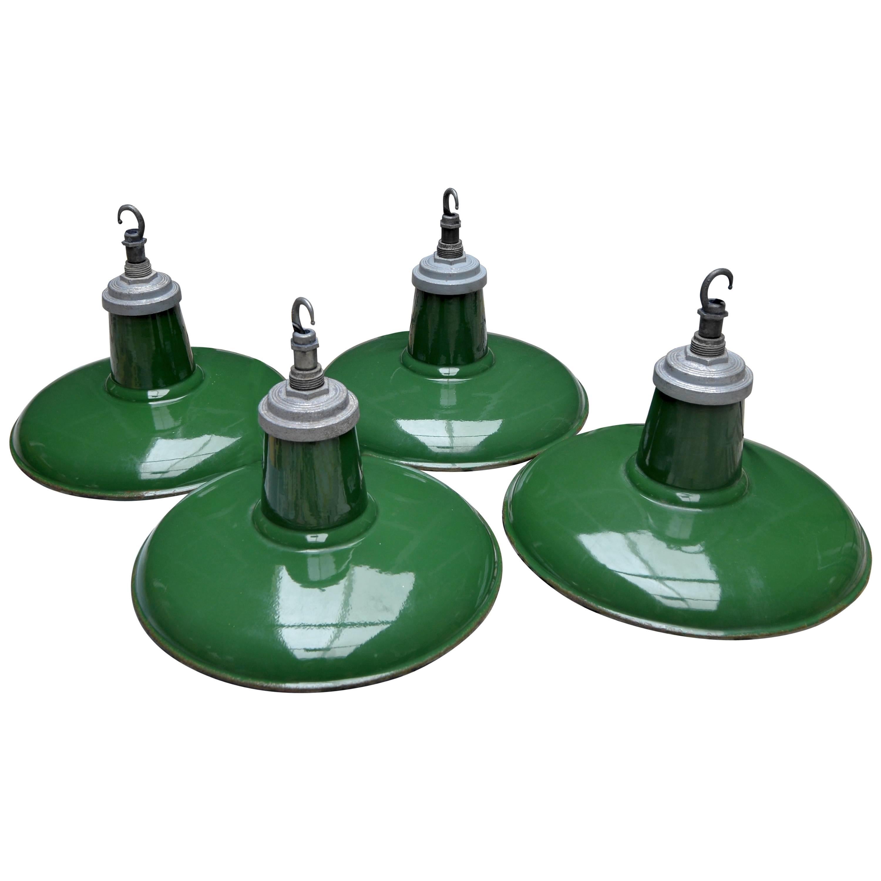 Flat Green Enamel Industrial Pendants For Sale