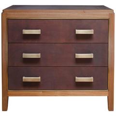 3-Drawer Abuelo Night Table in Walnut w/ Hand-Dyed Leather and Brass Detail