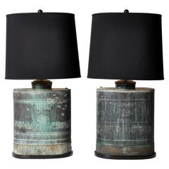 Vintage Oxidized Copper Vessel Lamps