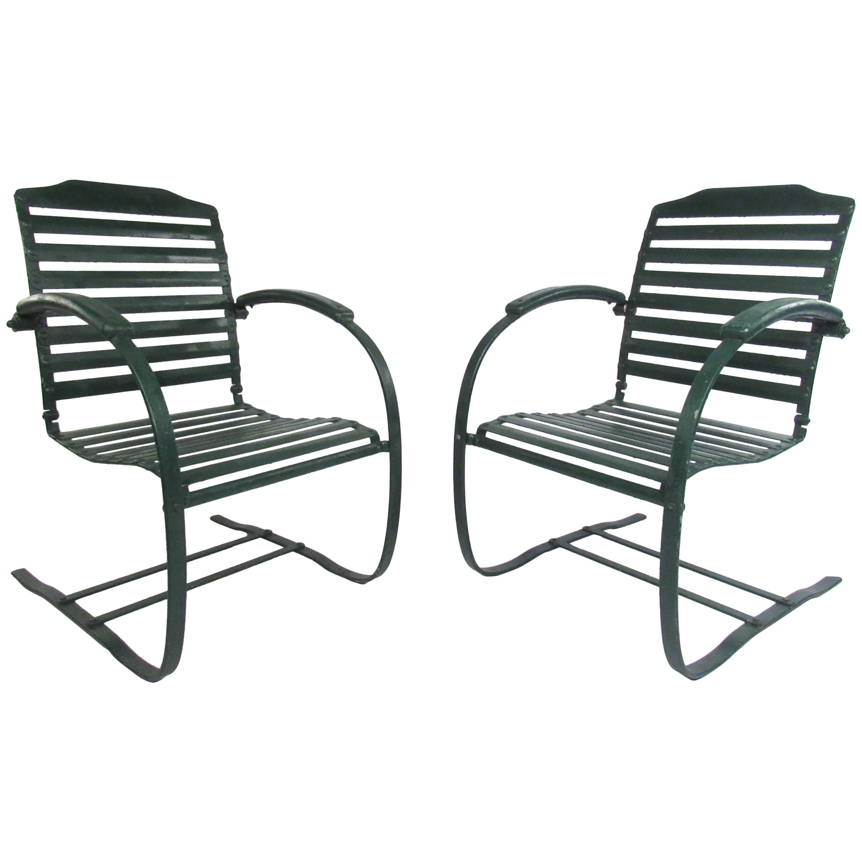 Pair of Vintage Metal Spring Chairs, Mid-Century Patio Furniture