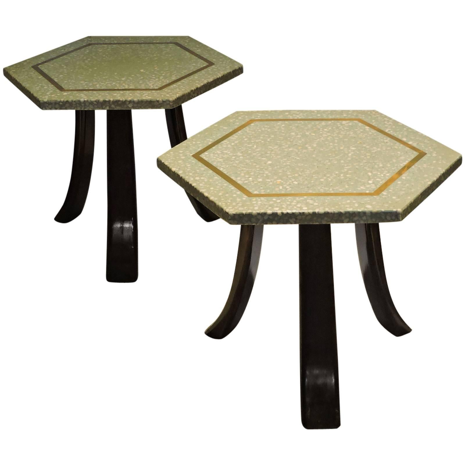 Terrazzo and Brass Hexagon Top Tables by Harvey Probber