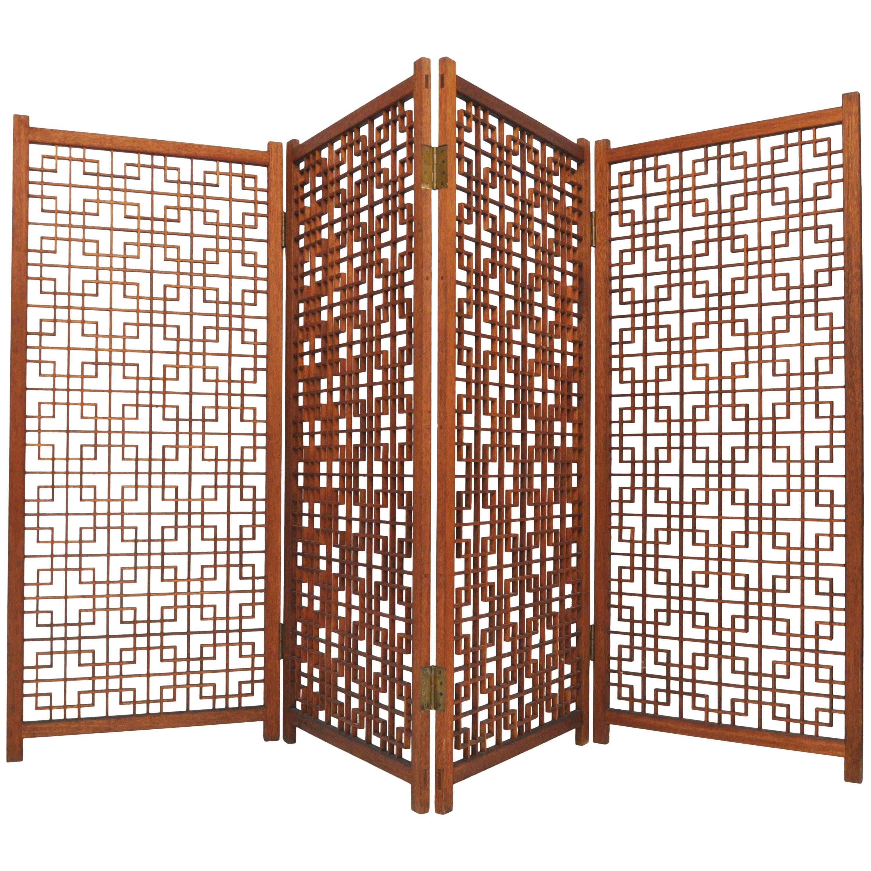 Large Mid-Century Teak Room Dividing Screen