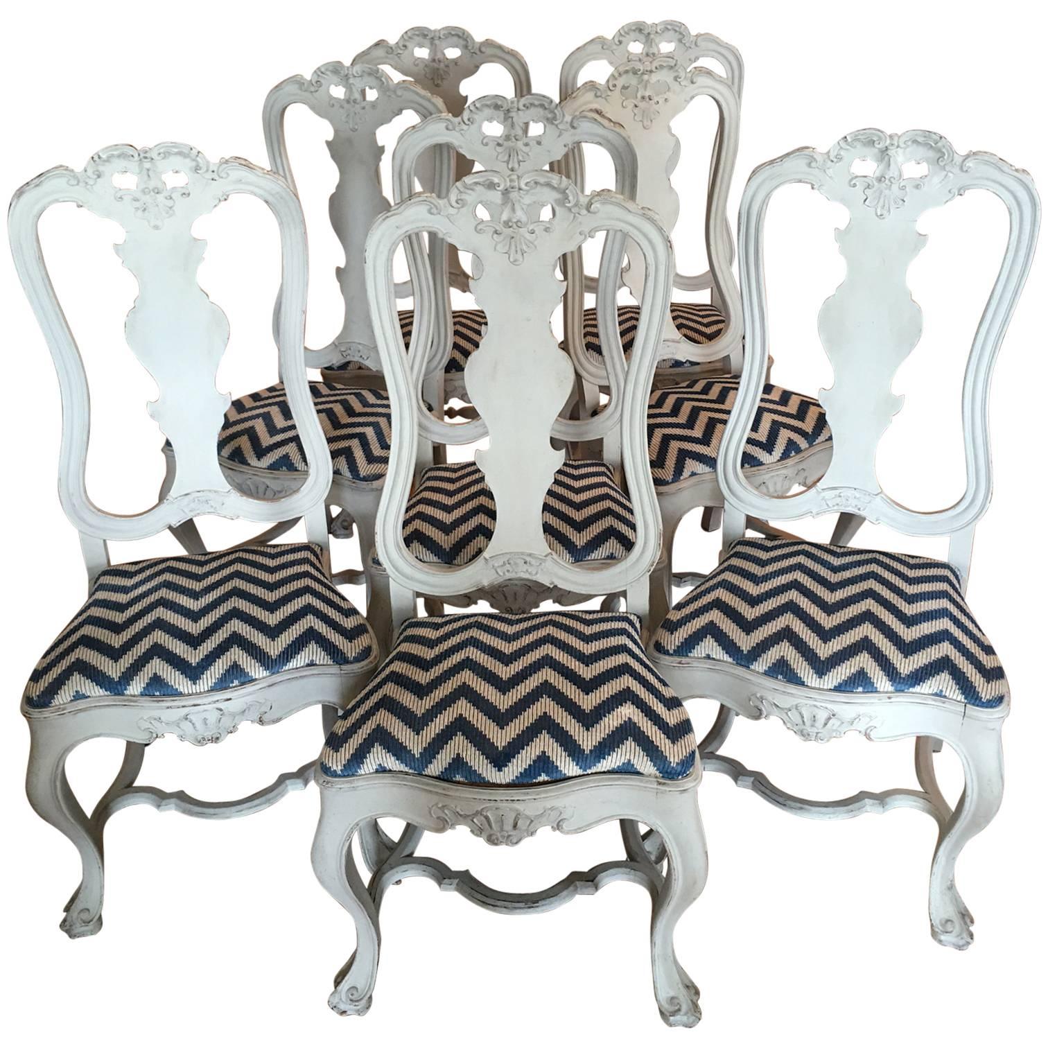Eight Portuguese Baroque Style Carved Chairs For Sale