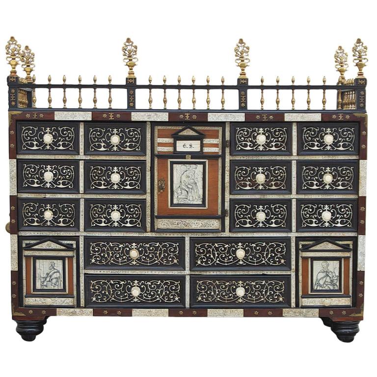 18th Century Spanish Italian Vargueño Seated On A Traditional 18th Century Spanish Italian Vargueño Seated On A Traditional Table For