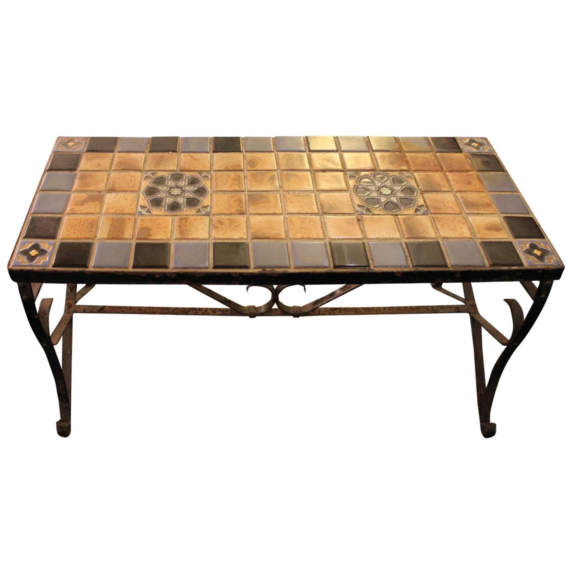 Mid-Century California Style Tile Top Iron Coffee Table