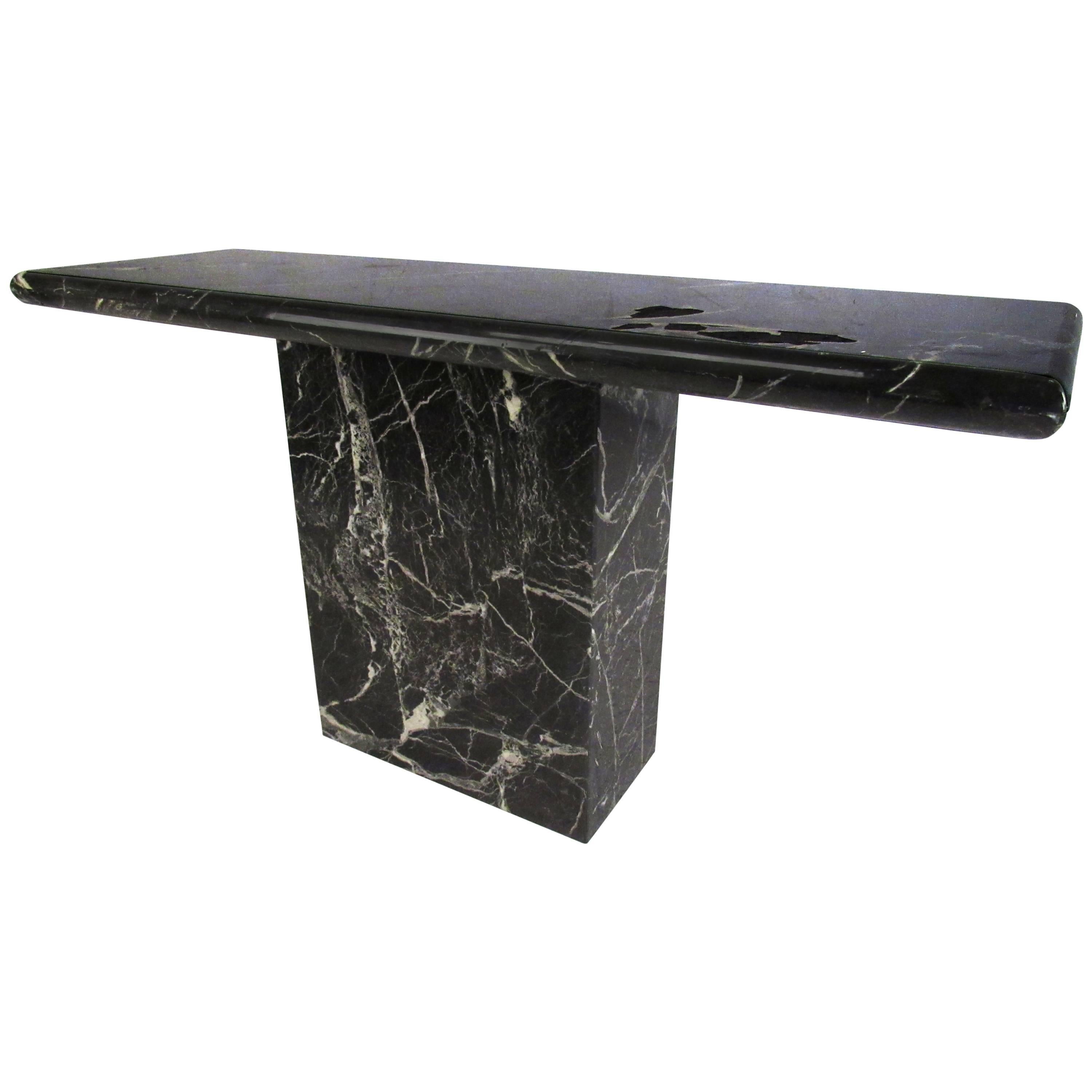Mid-Century Modern Black Marble Finish Console Table