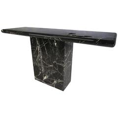 Vintage Mid-Century Modern Black Marble Finish Console Table