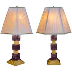 Amethyst Art Deco Style Lamps by Alexandre Vossion 2