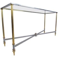 Vintage Brass and Steel Console Table, Mid-Century Maison Jansen Style Table 3