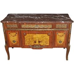 Antique French Chest of Drawers Commode with Cherub Inlay