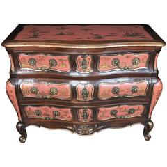 Antique Chinese Red Lacquer Bombe Commode Chinoiserie Chest Drawers, 1910