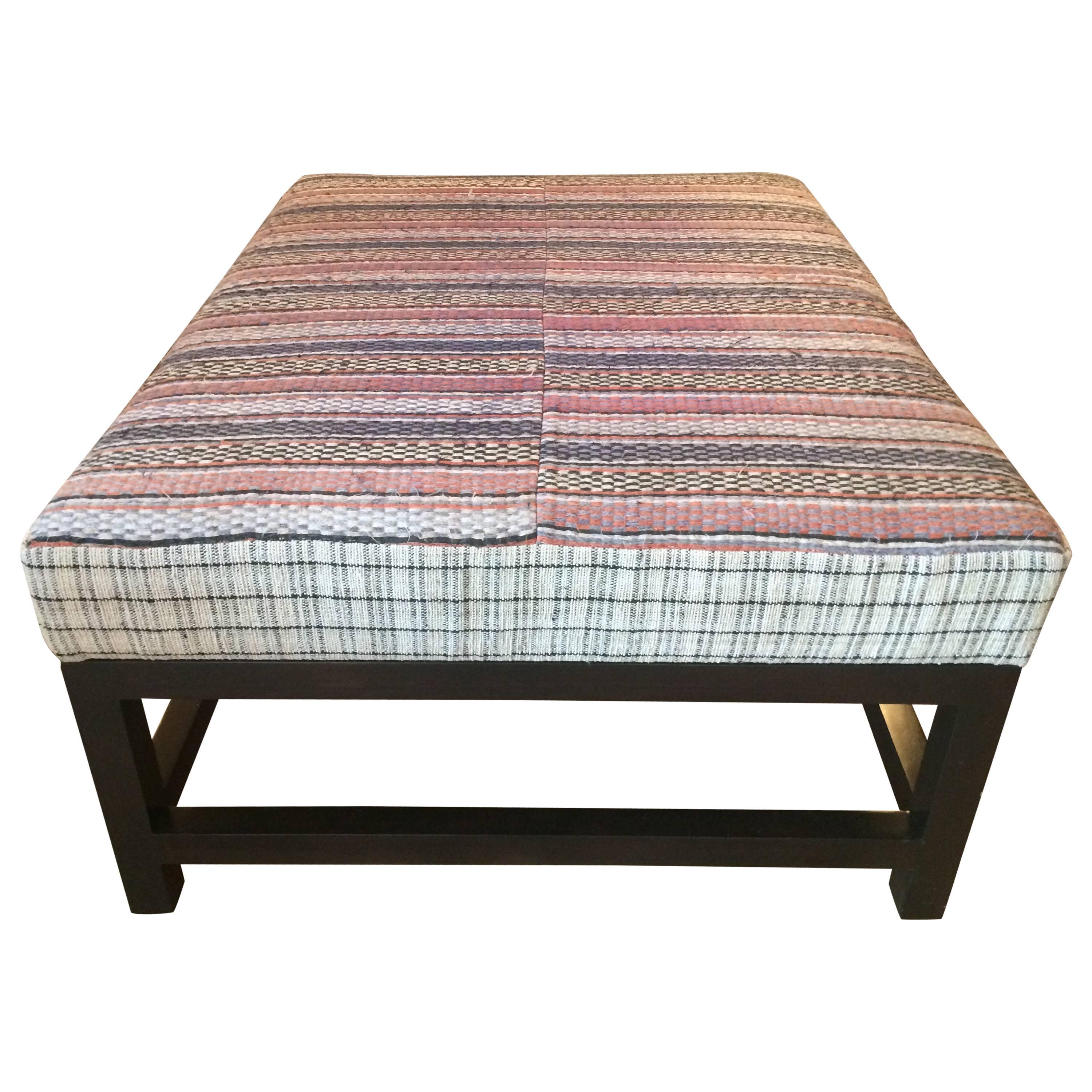 Large Ottoman by Nathan Turner, Upholstered with Vintage Mattress Fabric