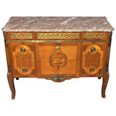 French Empire Antique Commode Chest Drawers Cherub Inlay