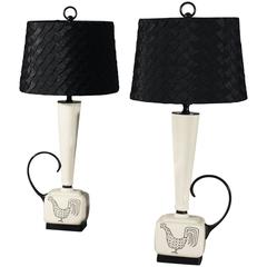 Mid-Century Modern Black and White Ceramic Lamps, Pair 6