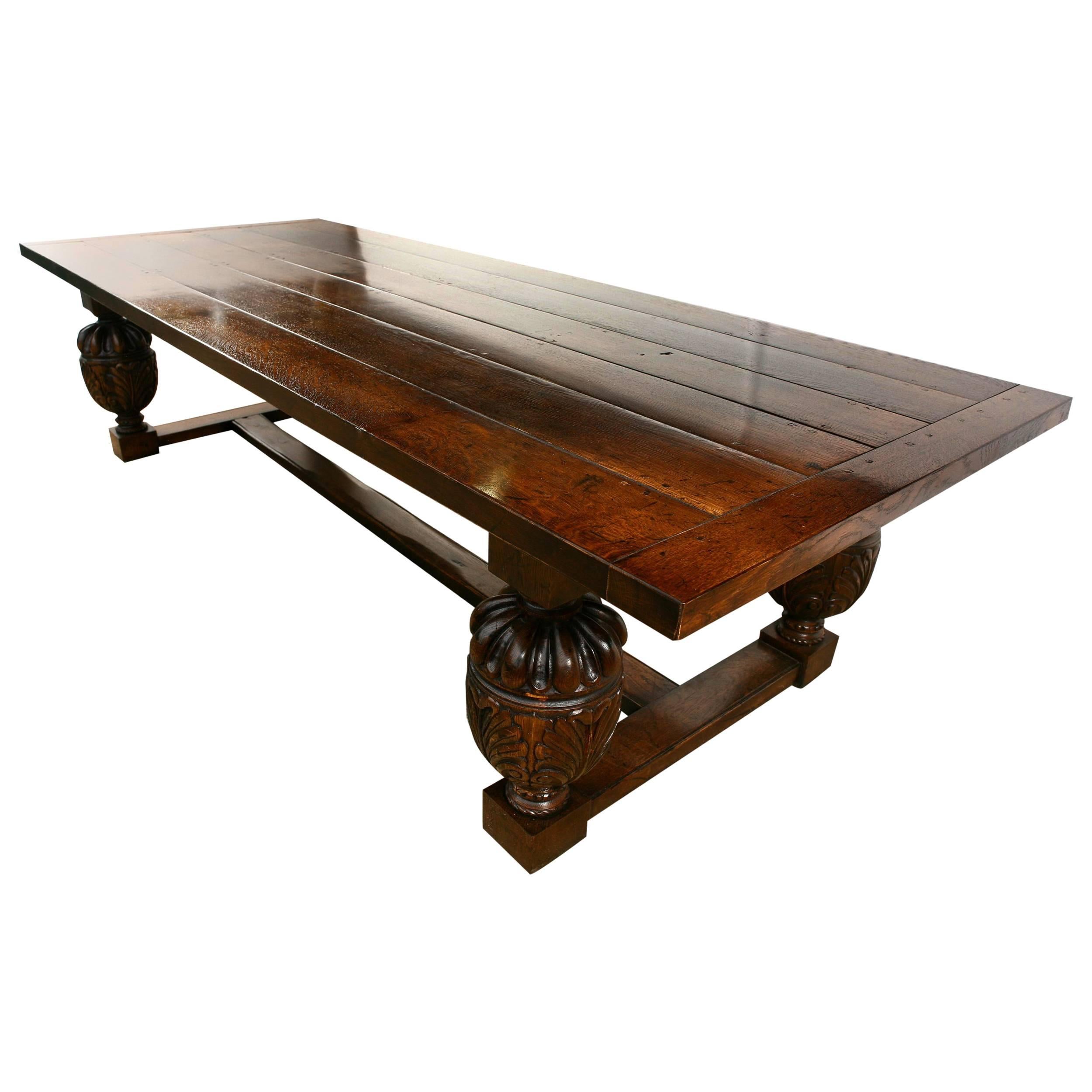 Large French Farmhouse Refectory Oak Table Dining For Sale