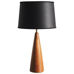 Vintage Teak Scandinavian Modern Conical Table Lamp with Black Shade