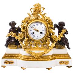 Antique French White Marble and Ormolu Mantel Clock, circa 1860