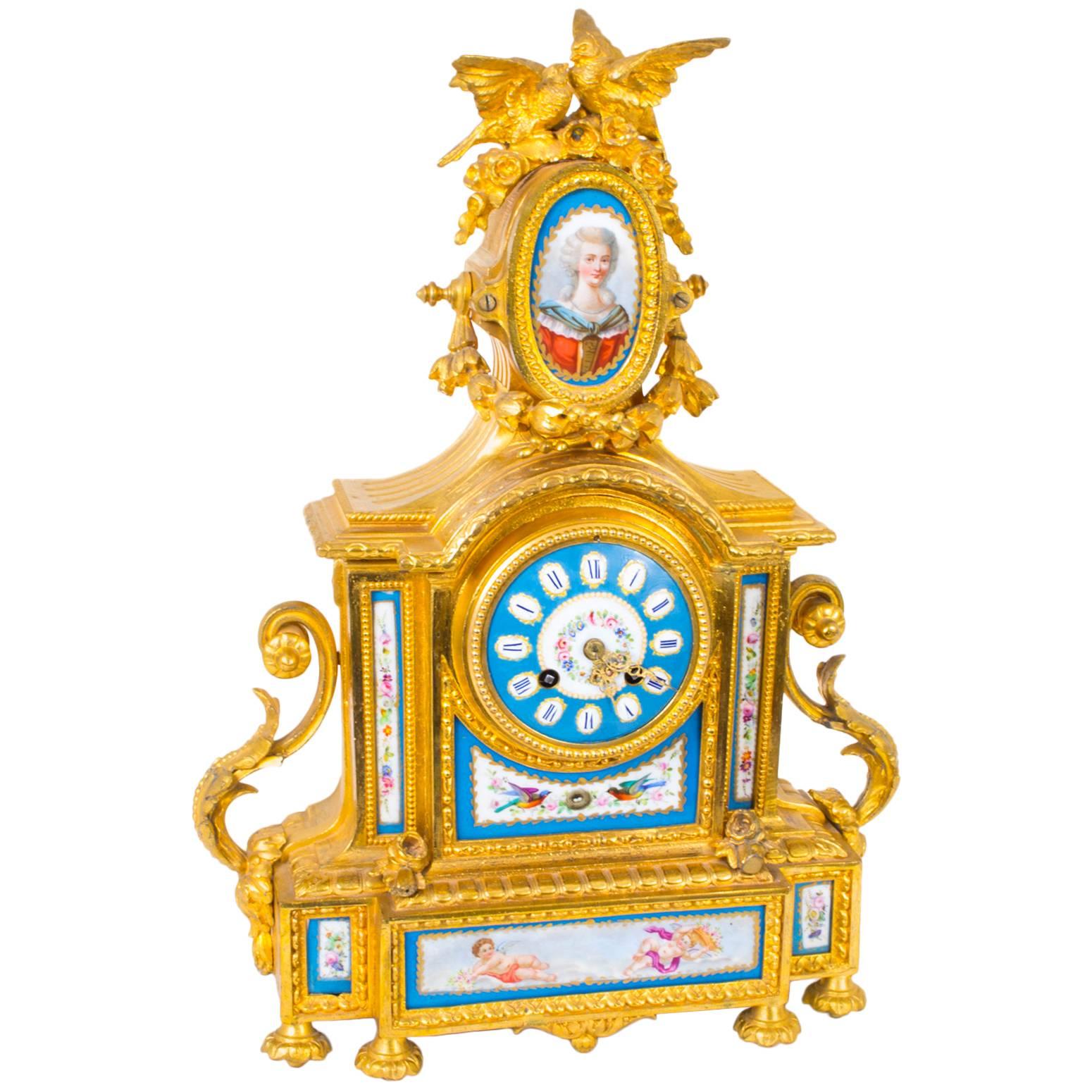 19th Century French Ormolu Sevres Porcelain Mantel Clock