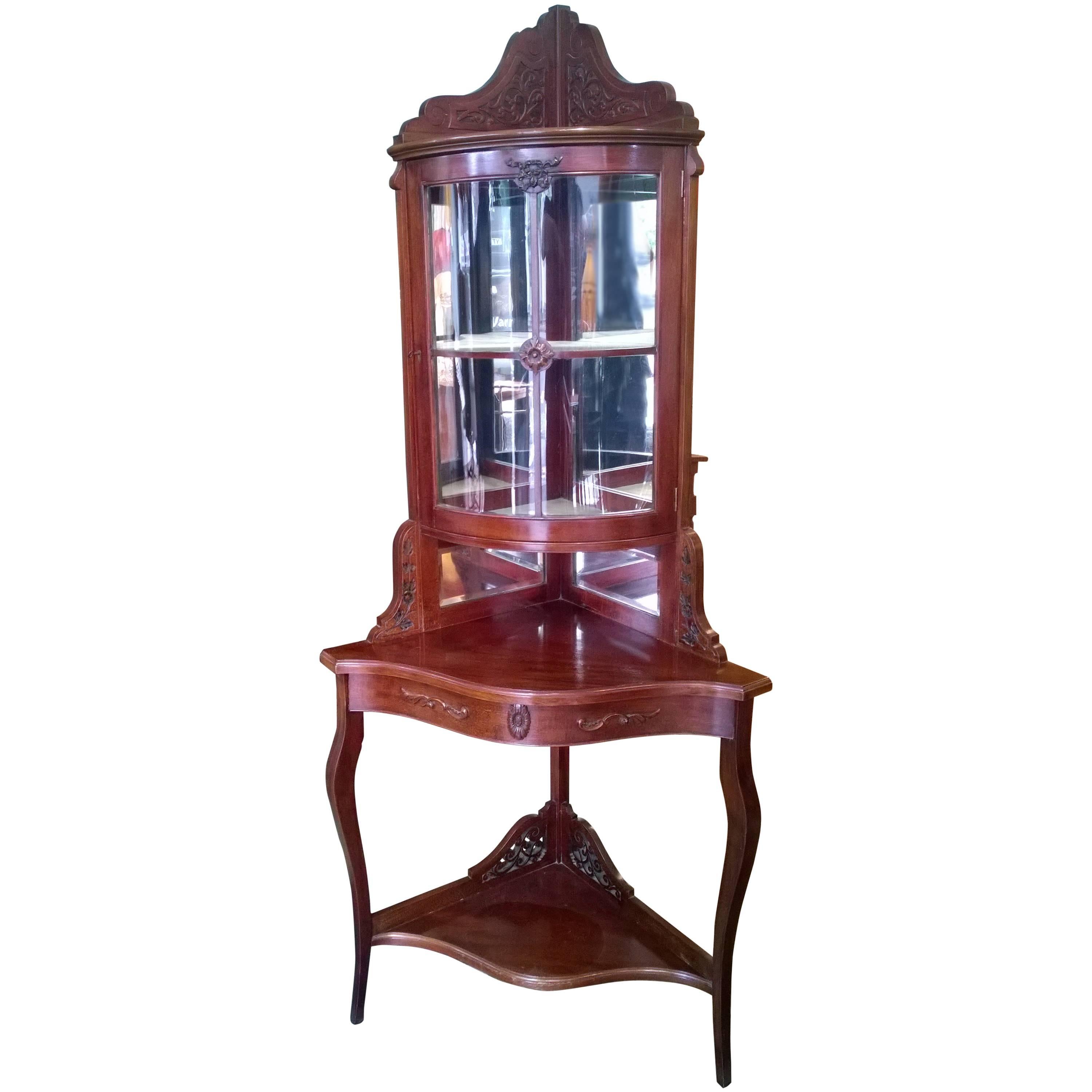 Edwardian Mahogany Corner Cupboard on Stand For Sale