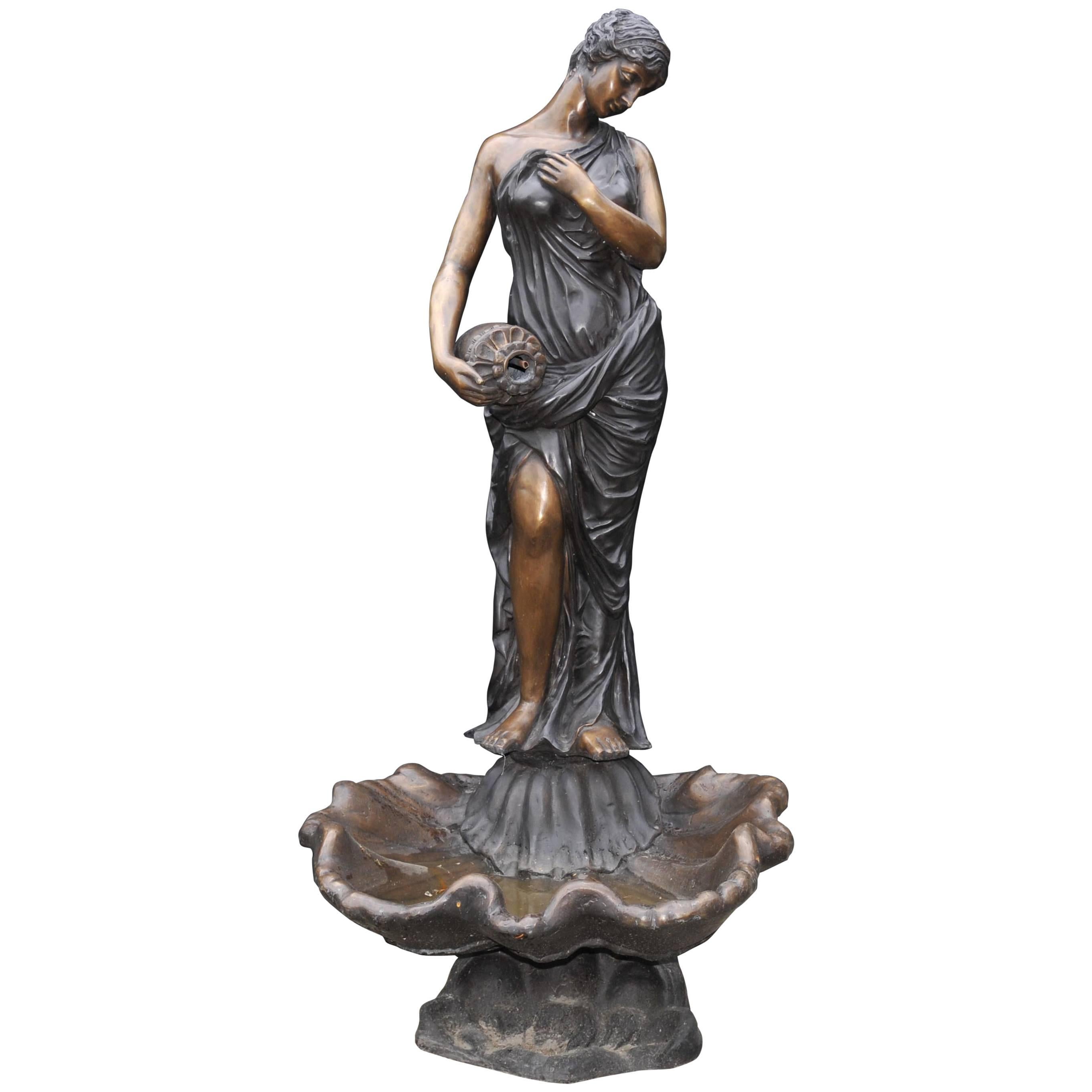 Italian Bronze Extra Large Maiden Fountain Statue Amphora Water Feature For Sale