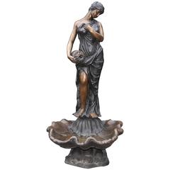 Vintage Italian Bronze Extra Large Maiden Fountain Statue Amphora Water Feature