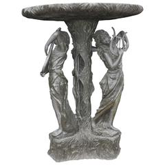 Used Extra Large French Bronze Maiden Fountain Garden Water Feature