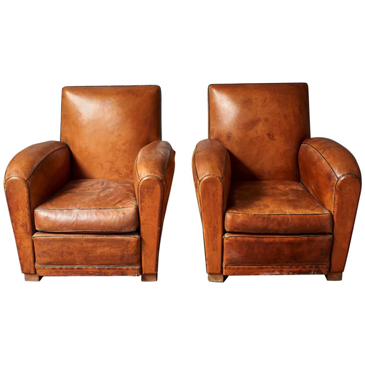 Pair of 1930s Leather Club Chairs