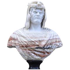 Extra Large Italian Marble Bust Norse Warrior Carved Game Thrones Sculpture