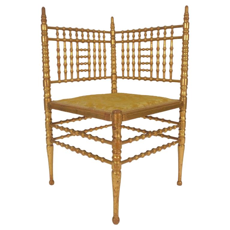 Italian Gold Leaf Bamboo Corner Chair For Sale at 1stdibs