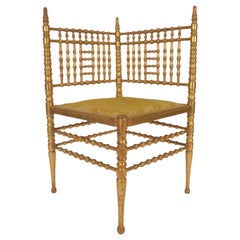 Vintage Italian Gold Leaf Bamboo Corner Chair