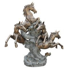 English Bronze Leaping Horse Fountain Garden Water Feature