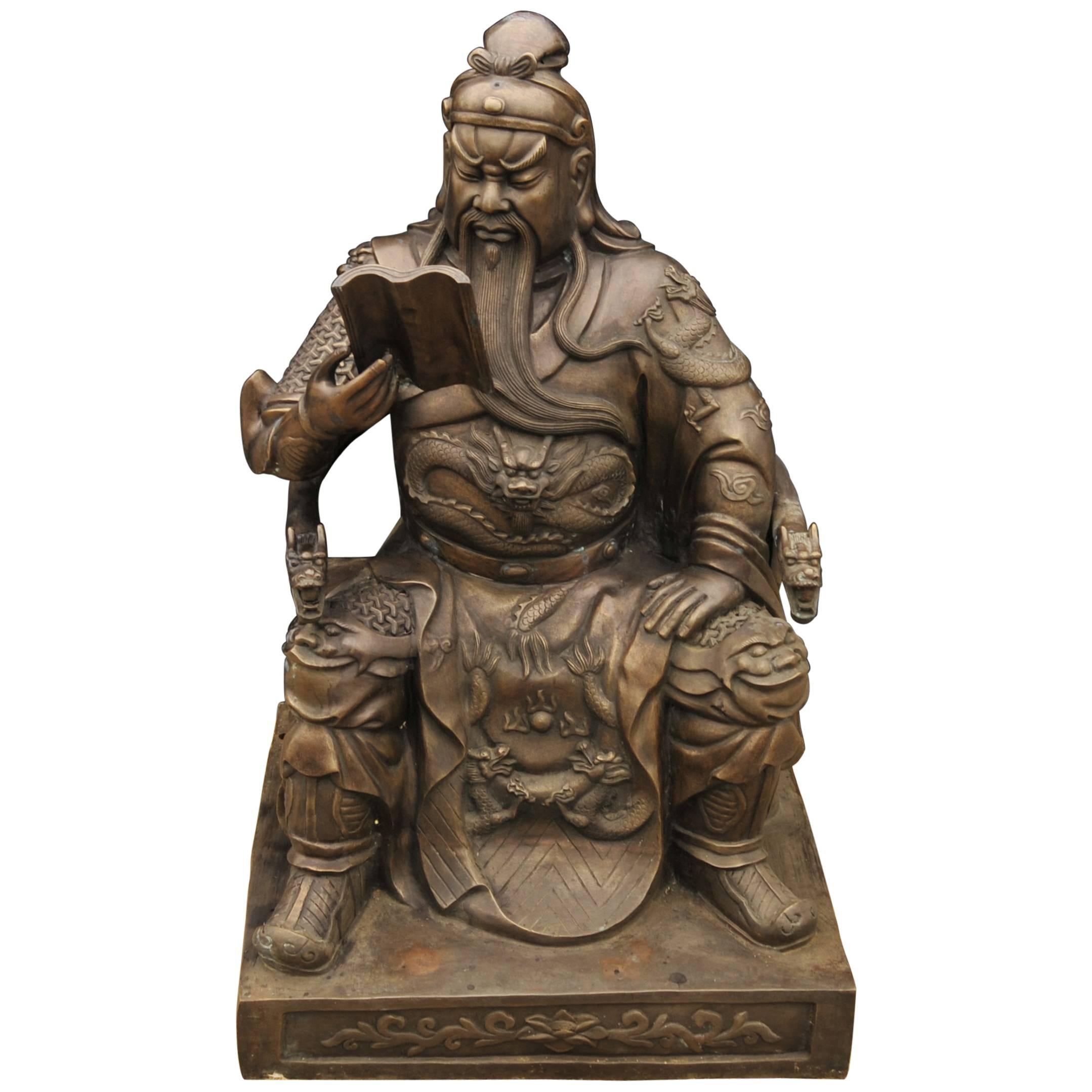 Big Japanese Bronze Statue Reading Man Emperor Shogun Samurai For Sale