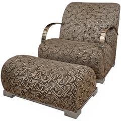 Vintage Attractive Mid-Century Chrome Armchair and Ottoman