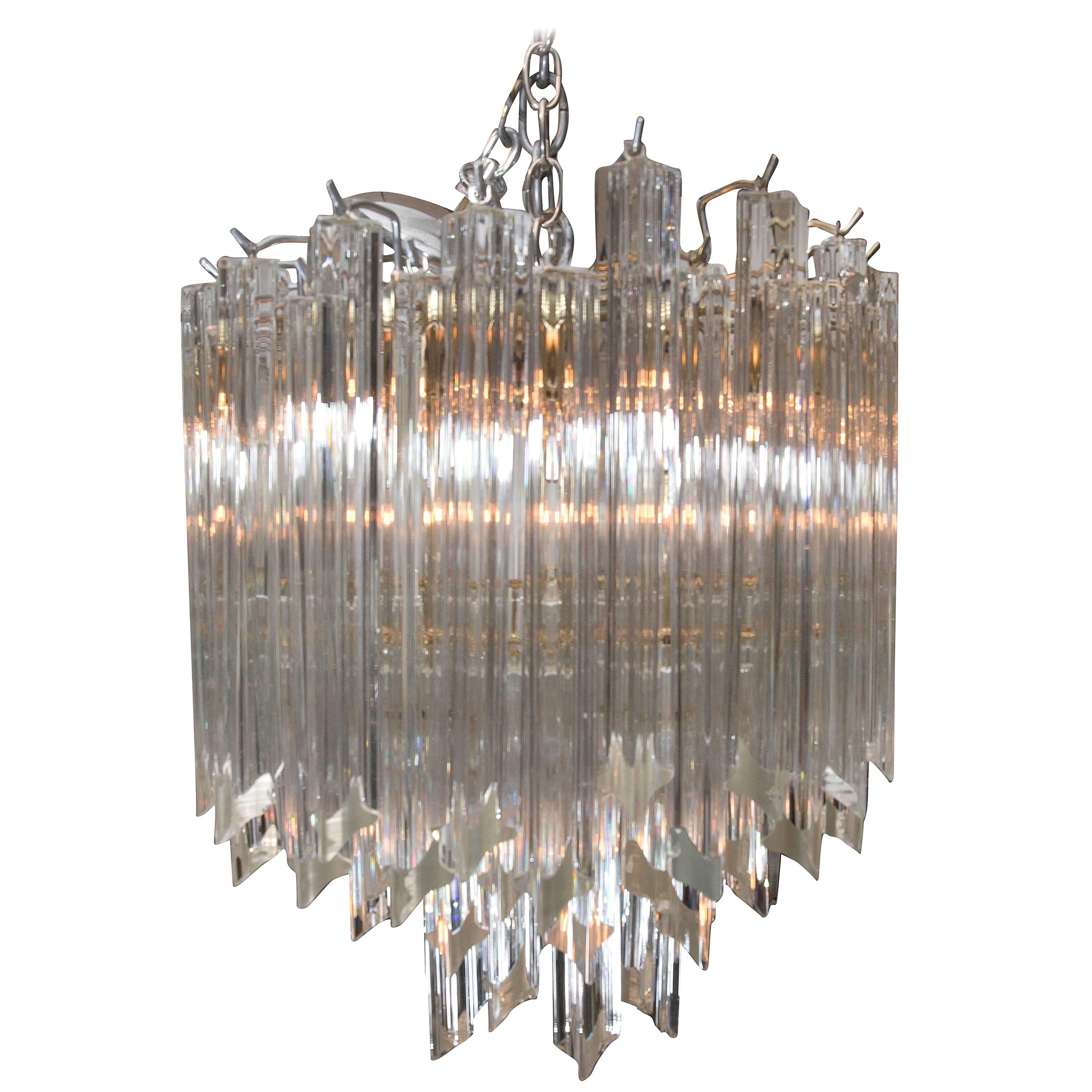 Mid-Century Glass and Silvered Metal Round Chandelier For Sale