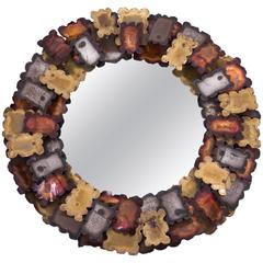 Steel, Brass and Copper Sunburst Mirror