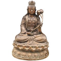 Large Bronze Buddha Statue Lotus Flower Sculpture Buddhism Burmese Buddhist